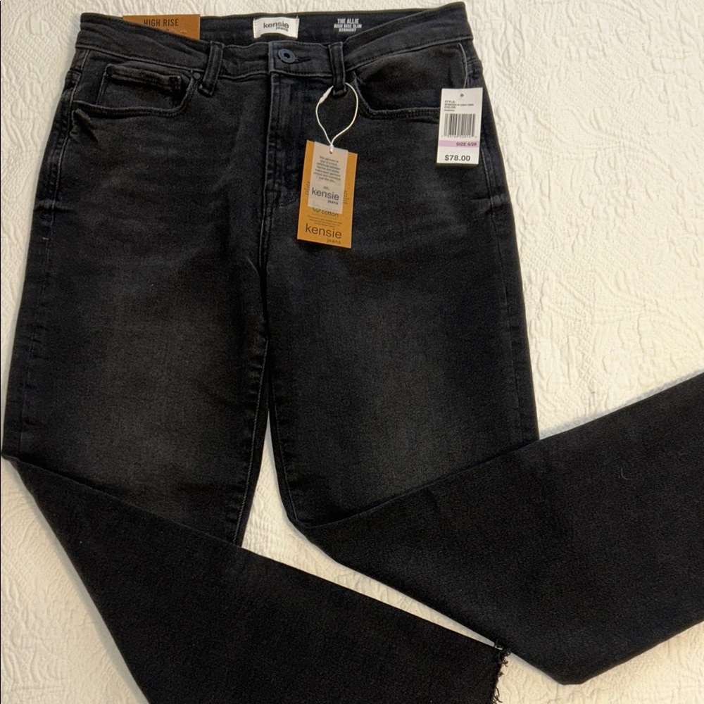 Kensie Black High-Rise Slim Fit Jeans with Raw Hem